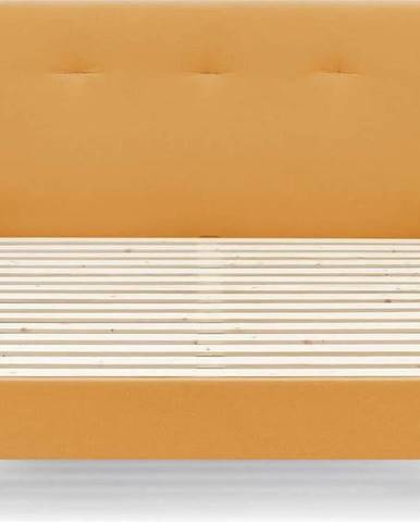 Čalouněná dvoulůžková postel s roštem 180x200 cm v hořčicové barvě Tory – Bobochic Paris