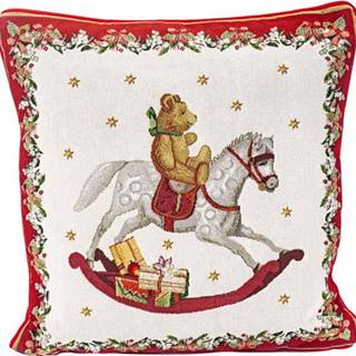 Červeno-bílý bavlněný dekorativní polštář s vánočním motivem Villeroy & Boch Toys Fantasy, 45 x 45 cm