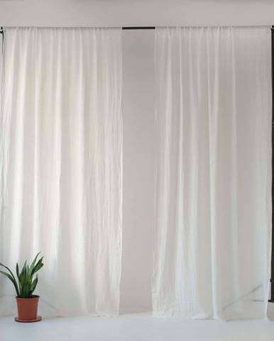 Bílý lněný lehký závěs s tunýlkem Linen Tales Daytime, 250 x 130 cm